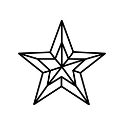 Geometric star illustration featuring a bold outline and intricate internal lines creating a layered effect, isolated on white