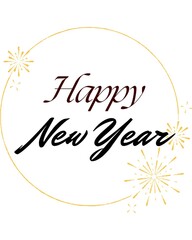 Elegant Happy New Year Greeting with Gold Fireworks Frame