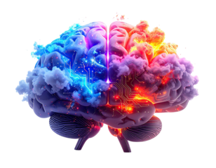 Conceptual artwork of a brain split in half showcasing creative and analytical sides