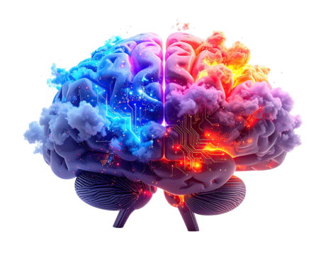 Conceptual artwork of a brain split in half showcasing creative and analytical sides