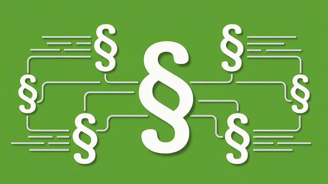 White paragraph symbols on a green background for law and justice concepts