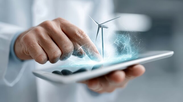 Sustainable Energy: Tablet, Wind Turbine & Digital Network, Renewable energy