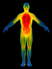 Obraz premium This artwork displays a human figure outlined in vibrant thermal colors