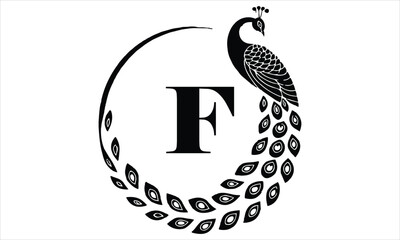 Letter F logo with a stylized peacock silhouette on bird