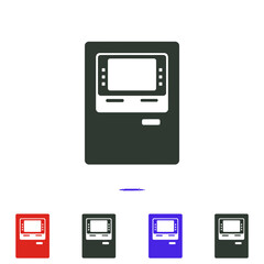 Isolated dark green ATM machine vector illustration on a white background showing banking and financial services available for customers
