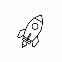 Line art illustration of a rocket ship taking off with flames, simple design, perfect for space exploration themed concepts