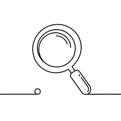 Magnifying glass over continuous line drawing offering a detailed search and discovery concept with minimalist design and simplicity