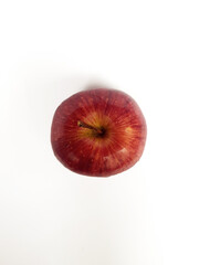 Single Red Gala Apple with Stems Top View, White Background, Clean, Close Up