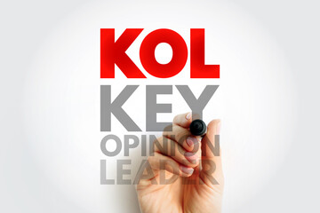 KOL Key Opinion Leader term handwritten with a marker. Marketing and influencer concept representing thought leaders, brand ambassadors, and influential figures in communication strategy.