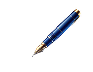 Digitally rendered fountain pen, blue body with golden accents, isolated against a black background