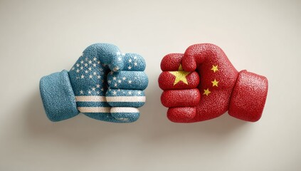 Two fists, one blue with white stars & stripes, the other red with a gold star motif
