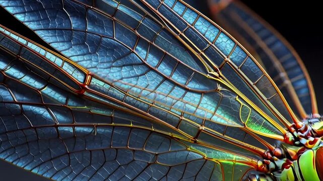 Beautiful close-up of dragonfly wings with vibrant colors intricate details