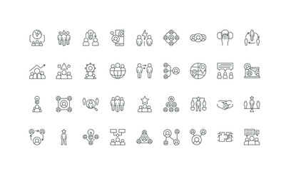 Business teamwork icons white on isolated planning project and HR, office, for concepts management group and partnership, leadership, communication, showing collection background vector illustration © Icon Majesty