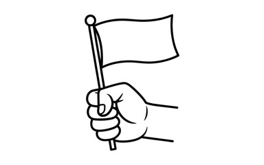 Hand holding a waving blank flag on a pole