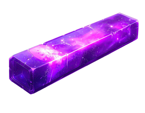 A rectangular cosmic crystal, displaying a vibrant nebula and numerous stars, with a faceted design - Powered by Adobe