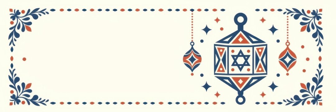 A decorative Hanukkah banner with a hanging lantern and Star of David. Jewish holiday background with a festive frame and copy space for text