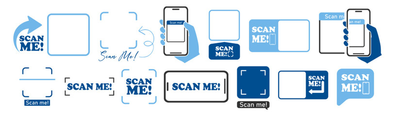 Qr code and barcode icons with mobile device, minimal vector illustration, clean outline style on transparent background