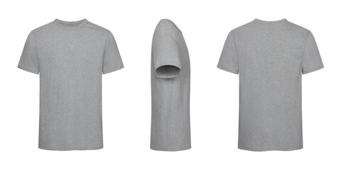 Gray tshirt mockup isolated on white background front side back view