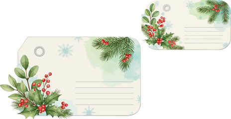 Festive christmas gift tags with holly berries and evergreen branches decoration © Design