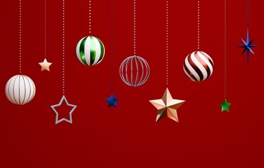 3D素材_クリスマスオーナメント_赤背景