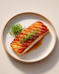 Delicious grilled salmon fillet on a plate.