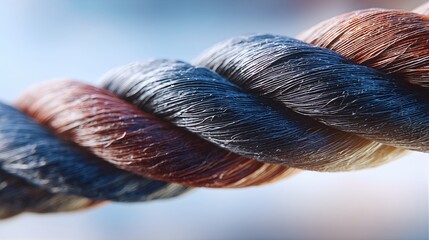 Closeup of a thick, twisted rope showing the texture of the individual strands