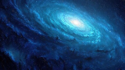 Fototapeta premium Blue spiral galaxy with a bright core and swirling blue arms in deep space. Concept Blue spiral galaxy, Bright core, Swirling blue arms, Deep space, Astronomy photography