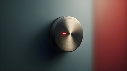 A metal knob with a red indicator light on a gradient background