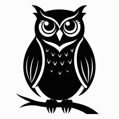 Owl Perched vector clean black silhouette design white background