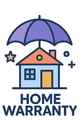 Home warranty symbol featuring house under umbrella with stars