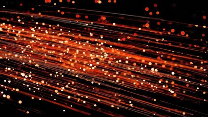 Red fiber-optic light trails with glowing orbs across a dark background. Concept Night Photography, Light Trails, Fiber Optic Art, Glowing Orbs, Long Exposure