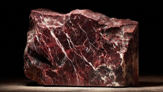 A large piece of raw red beef steak with marbling on a dark surface. Concept Raw beef steak, Marbling, Dark surface, Food photography, Culinary detail - Powered by Adobe