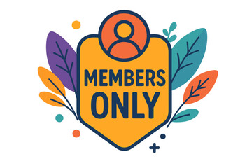 Members only badge with colorful leaves and abstract design members only