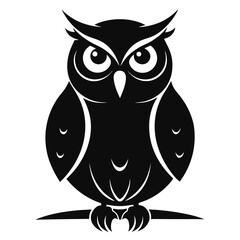 Owl Perched vector clean black silhouette design white background