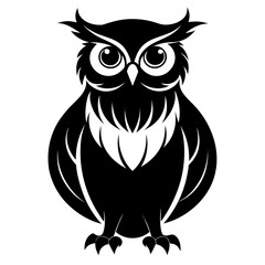 Owl Perched vector clean black silhouette design white background