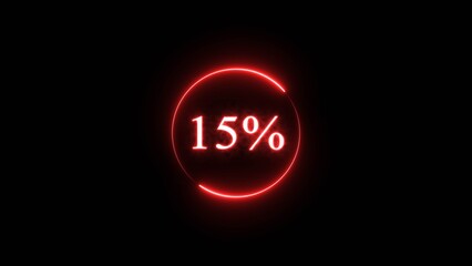 Business discount percent number. Neon counting 15% number illustration on black background.