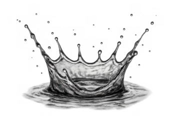 Water splash crown forming a ripple effect, liquid splashing in a clean fluid motion with drops, transparent background
