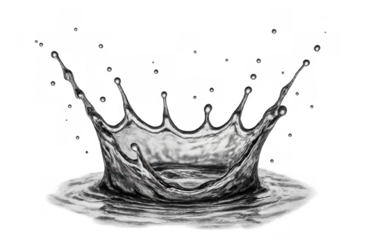 Water splash crown forming a ripple effect, liquid splashing in a clean fluid motion with drops, transparent background
