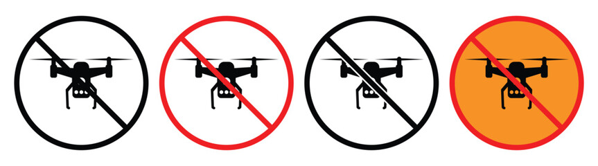 No Drone Zone Icons – Editable Vector Set with Prohibition Symbols