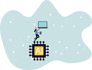 Working with AI artificial intelligence, technology helping or support success work, AI prompt engineer or robot assistance.about a man and his life.