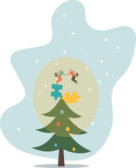 Partnership, teamwork or collaboration to success, solve jigsaw puzzle together, agreement or solution to win corporate trust, cooperation.about a man and his life.