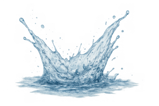 Water splash crown forming transparent liquid effect spreading refreshing pure fluid droplet on a blank background