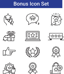 Achievements and awards icon set, adjustable line weight trophy, award, reward, prize, medal, medallion, ribbon, champion, laurel, victory icons, ceremony stroke, outline graphic, badge, winner, win
