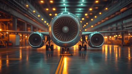 Airplane in Hangar Modern Jet Engine with Aircraft Maintenance, and Ready for Flight.