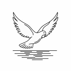 Obraz premium Dove outline hovering just above water surface with delicate lines. This minimalistic dove design symbolizes peace and new beginnings, delicate lines add elegance, dove design emphasizes message.