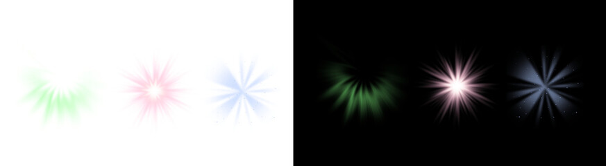 PNG image of&nbsp;Collection of colorful light bursts and lens flares perfect for adding a vibrant and dynamic effect to designs and visual projects on transparent background