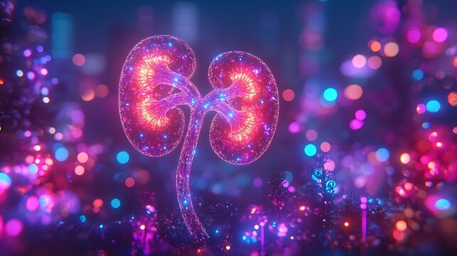 Animated Kidney Medical Illustration with Futuristic Science Background.