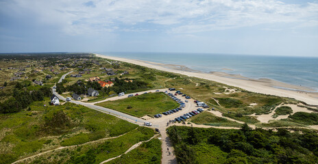Aerial View from lighthouse over danish west coast beach