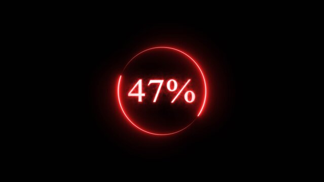 Business discount percent number. Neon counting 47% number illustration on black background.