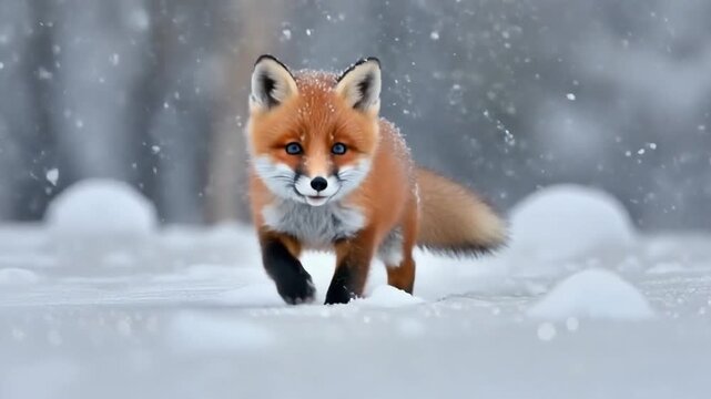 Niedliches Fuchsbaby im Schnee